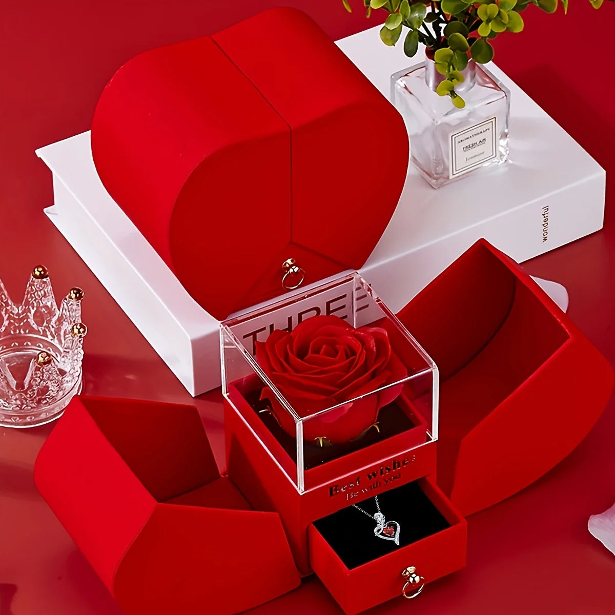 Flourish Forever Rose Heart Box + Hidden Necklace