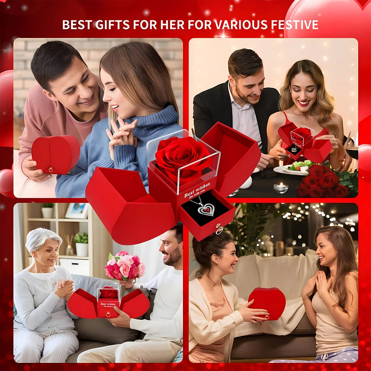 Flourish Forever Rose Heart Box + Hidden Necklace