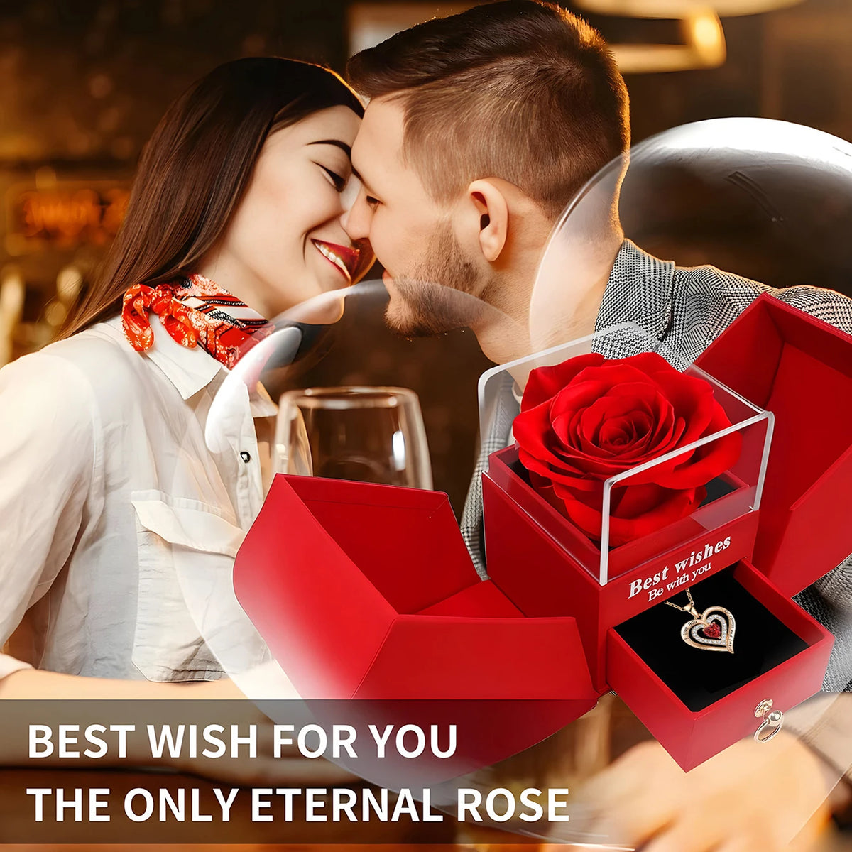 Flourish Forever Rose Heart Box + Hidden Necklace