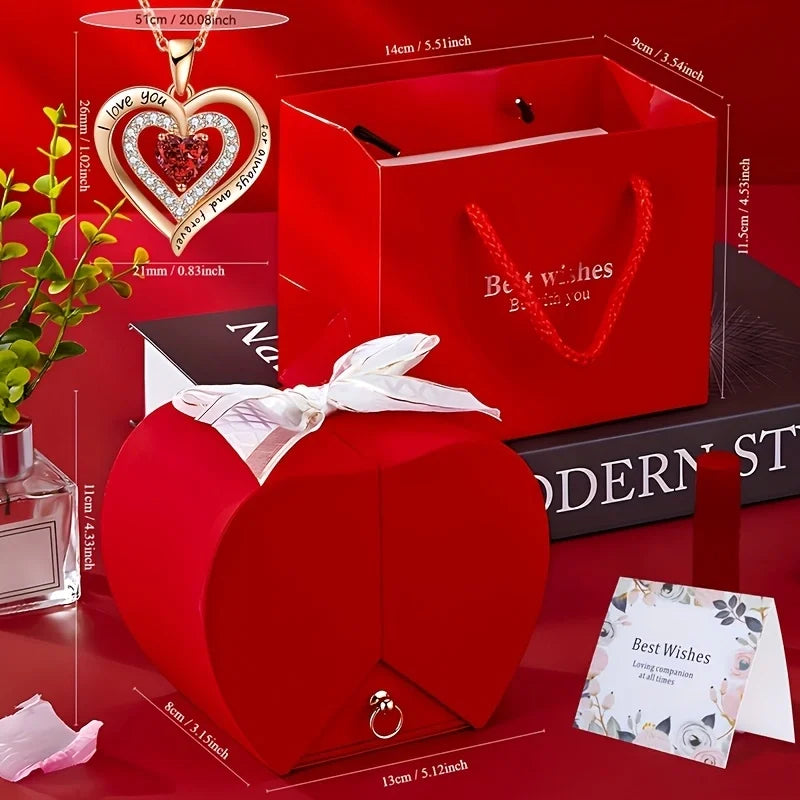 Flourish Forever Rose Heart Box + Hidden Necklace